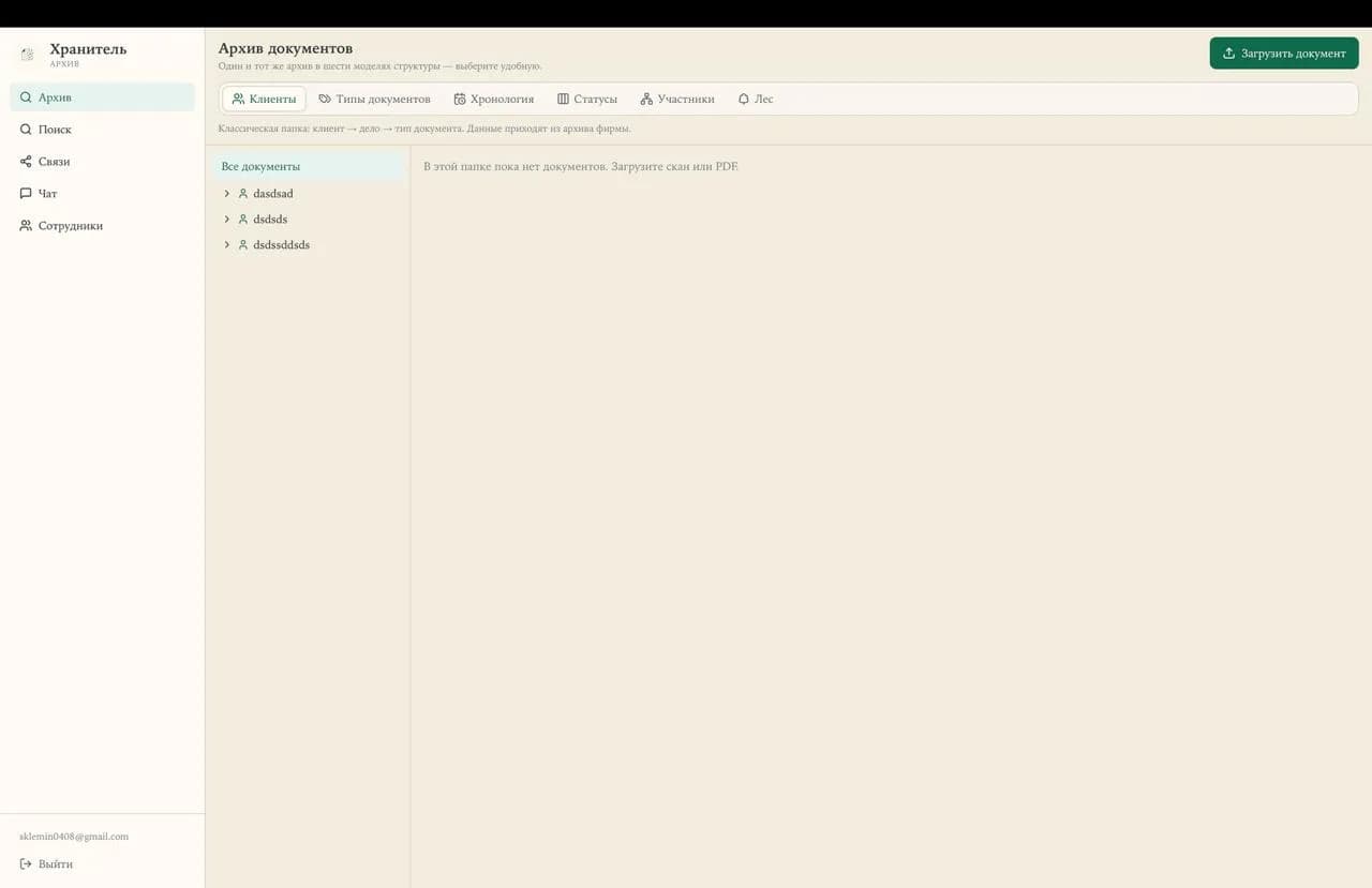 Архив по клиентам — дерево дел на каждого контрагента